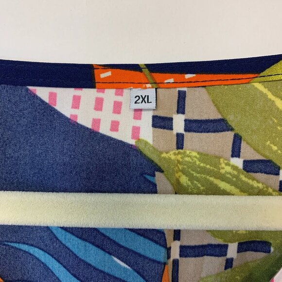 Mini bohemian dress SZ 2X bishop sleeves dropped waist abstract leaf print - Picture 10 of 14